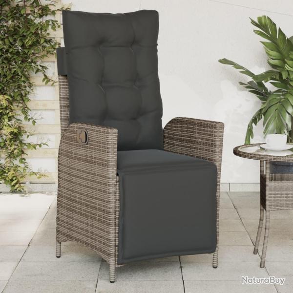 Chaise inclinable de jardin et repose-pied gris r�sine tress�e