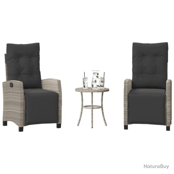 Ensemble de bistro 3 pcs et coussins gris clair r�sine tress�e