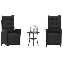 Ensemble de bistro 3 pcs avec coussins noir r&eacute;sine tress&eacute;e