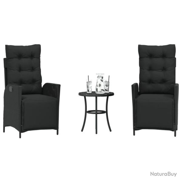 Ensemble de bistro 3 pcs avec coussins noir r�sine tress�e