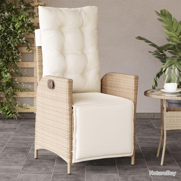 Chaise inclinable de jardin et repose-pied beige r�sine tress�e