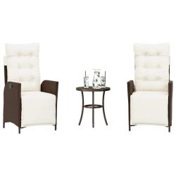 Ensemble de bistro 3 pcs avec coussins marron r&eacute;sine tress&eacute;e