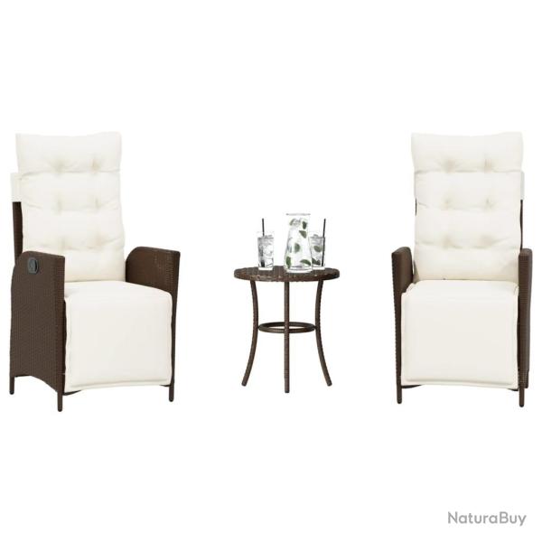 Ensemble de bistro 3 pcs avec coussins marron r�sine tress�e