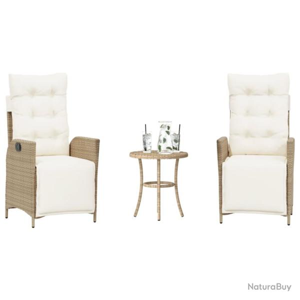 Ensemble de bistro 3 pcs avec coussins beige r�sine tress�e