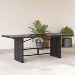 Table de jardin dessus en verre noir 190x80x74cm r&eacute;sine tress&eacute;e
