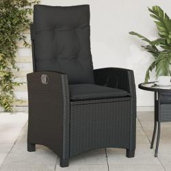 Chaise inclinable de jardin avec coussins noir r&eacute;sine tress&eacute;e