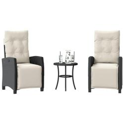 Ensemble de bistro 3 pcs avec coussins noir r&eacute;sine tress&eacute;e