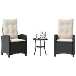 Ensemble de bistro 3 pcs avec coussins noir r&eacute;sine tress&eacute;e