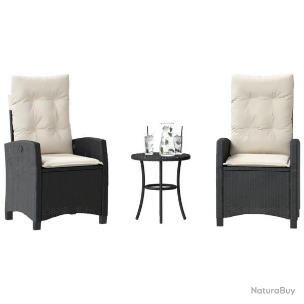 Ensemble de bistro 3 pcs avec coussins noir r�sine tress�e