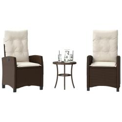 Ensemble de bistro 3 pcs avec coussins marron r&eacute;sine tress&eacute;e