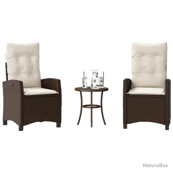 Ensemble de bistro 3 pcs avec coussins marron r�sine tress�e