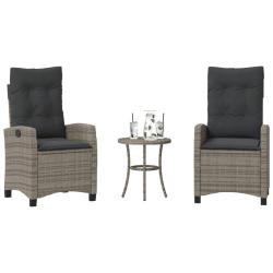 Ensemble de bistro 3 pcs avec coussins gris r&eacute;sine tress&eacute;e
