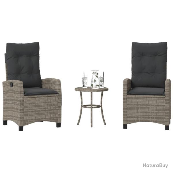 Ensemble de bistro 3 pcs avec coussins gris r�sine tress�e