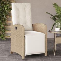 Chaise inclinable de jardin et repose-pied beige r&eacute;sine tress&eacute;e