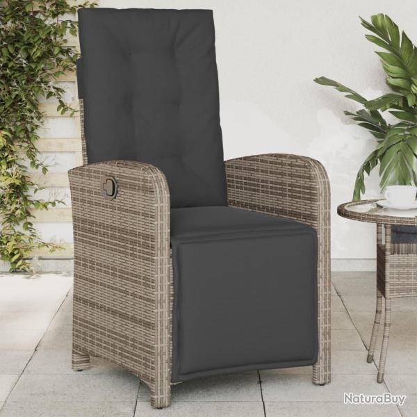 Chaise inclinable de jardin et repose-pied gris r�sine tress�e