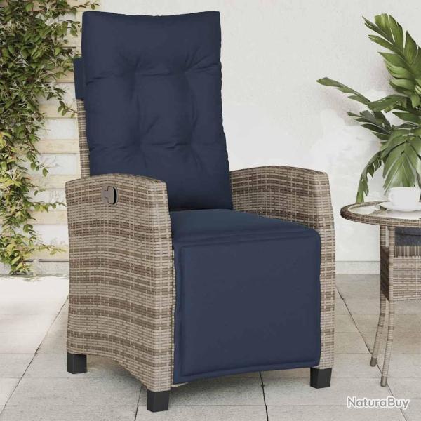 Chaise inclinable de jardin et repose-pied gris r�sine tress�e