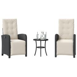 Ensemble de bistro 3 pcs avec coussins noir r&eacute;sine tress&eacute;e