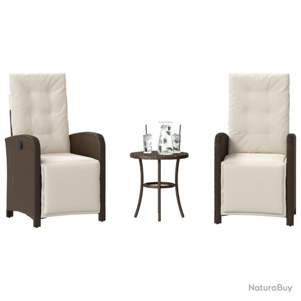 Ensemble de bistro 3 pcs avec coussins marron r�sine tress�e