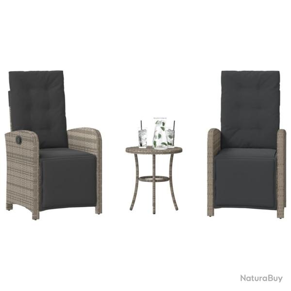 Ensemble de bistro 3 pcs avec coussins gris r�sine tress�e