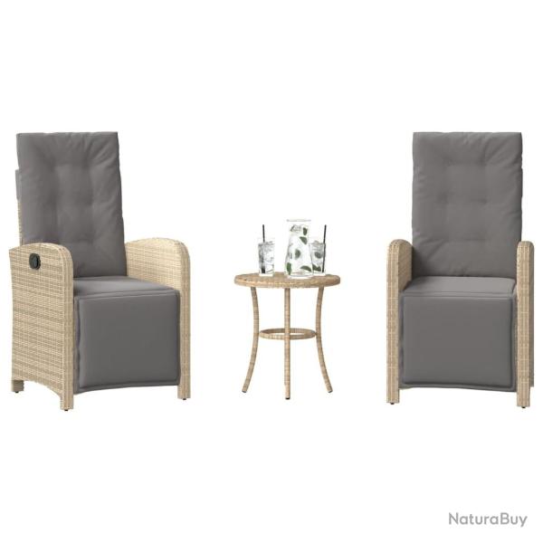 Ensemble de bistro 3 pcs coussins m�lange beige r�sine tress�e