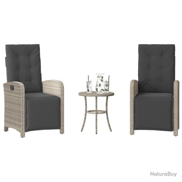 Ensemble de bistro 3 pcs et coussins gris clair r�sine tress�e