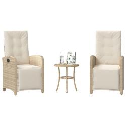 Ensemble de bistro 3 pcs avec coussins beige r&eacute;sine tress&eacute;e