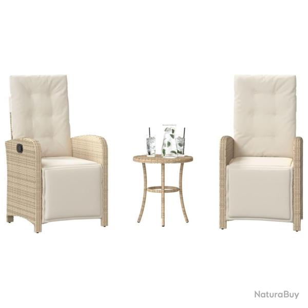 Ensemble de bistro 3 pcs avec coussins beige r�sine tress�e