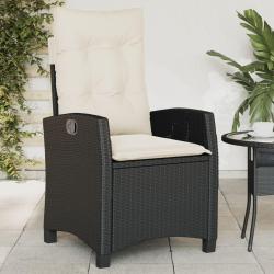 Chaise inclinable de jardin avec coussins noir r&eacute;sine tress&eacute;e