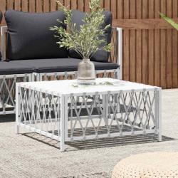Table de jardin blanc 70x70x34 cm tissu tiss&eacute;