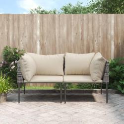 Canap&eacute;s d'angle de jardin et coussins 2 pcs gris r&eacute;sine tress&eacute;e