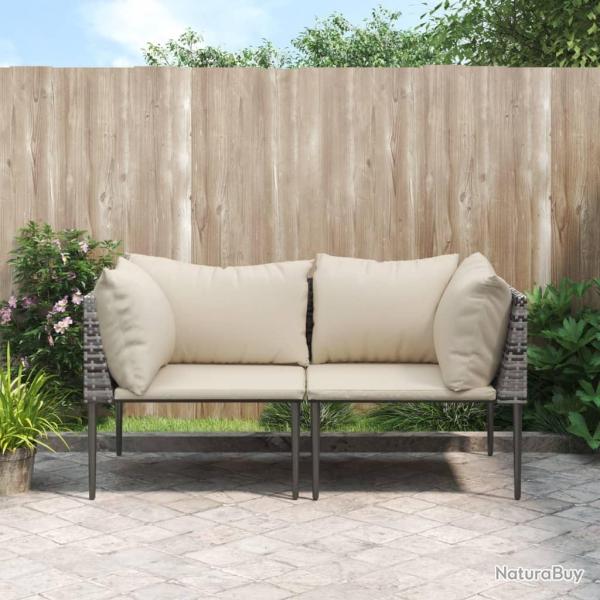 Canap�s d'angle de jardin et coussins 2 pcs gris r�sine tress�e