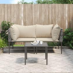 Salon de jardin 3 pcs avec coussins Gris R&eacute;sine tress&eacute;e