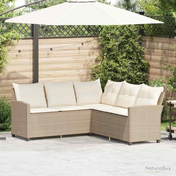 Canap�s en forme de L avec coussins beige r�sine tress�e