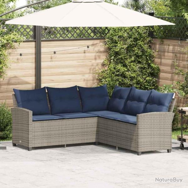 Canap�s en forme de L avec coussins gris r�sine tress�e