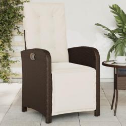 Chaise inclinable de jardin repose-pied marron r&eacute;sine tress&eacute;e