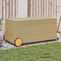 Bo&icirc;te de rangement de jardin et roues m&eacute;lange beige 190L rotin