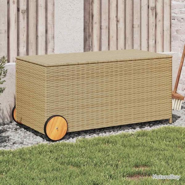 Bo�te de rangement de jardin et roues m�lange beige 190L rotin