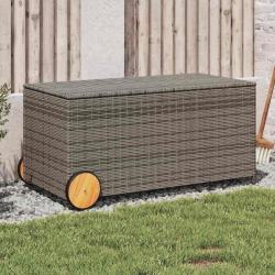 Bo&icirc;te de rangement de jardin et roues gris 190L r&eacute;sine tress&eacute;e