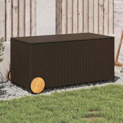 Bo&icirc;te de rangement de jardin et roues marron 190L poly rotin