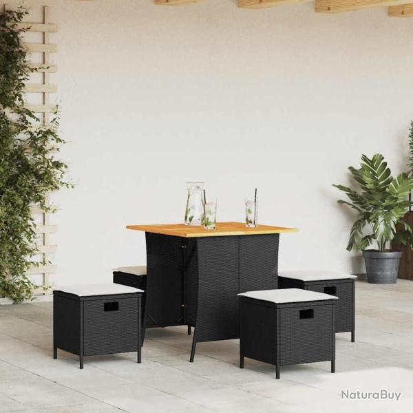 Ensemble � manger de jardin coussins 5pcs noir r�sine tress�e