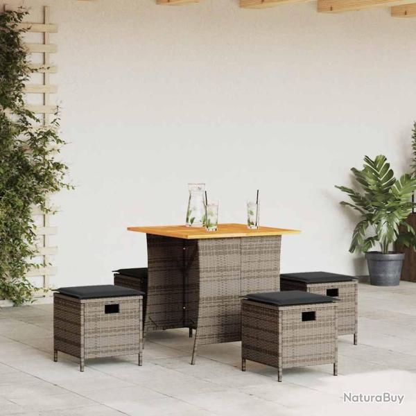 Ensemble � manger de jardin 5 pcs coussins gris r�sine tress�e
