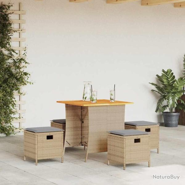 Ensemble � manger de jardin avec coussins 5pcs Beige poly rotin