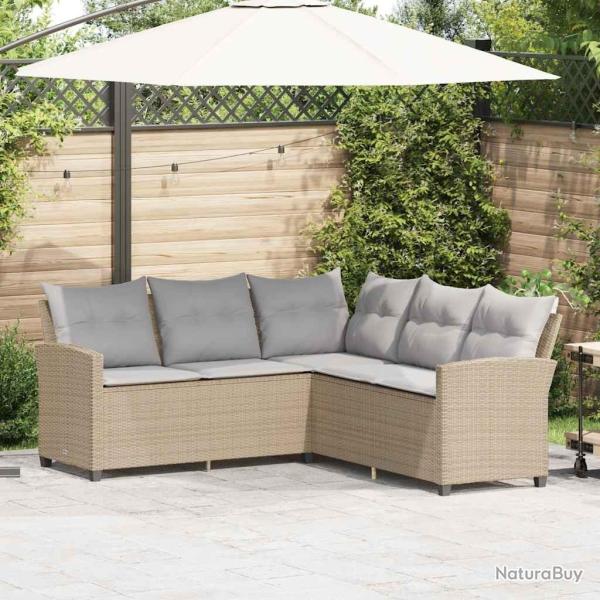 Canap�s en forme de L avec coussins beige r�sine tress�e