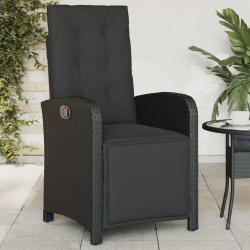 Chaise inclinable de jardin et repose-pied noir r&eacute;sine tress&eacute;e