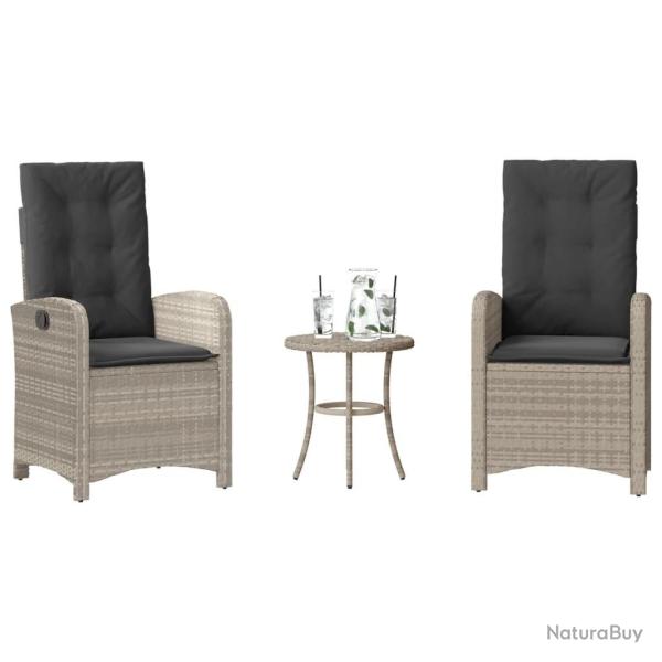 Ensemble de bistro 3 pcs et coussins gris clair r�sine tress�e