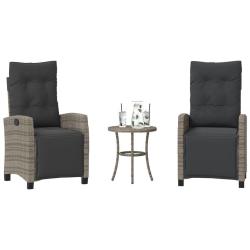 Ensemble de bistro 3 pcs avec coussins gris r&eacute;sine tress&eacute;e