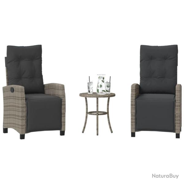 Ensemble de bistro 3 pcs avec coussins gris r�sine tress�e