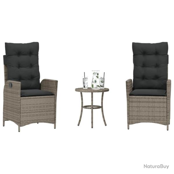 Ensemble de bistro 3 pcs avec coussins gris r�sine tress�e