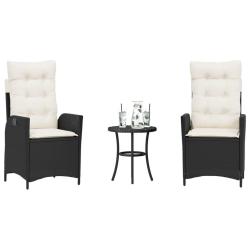 Ensemble de bistro 3 pcs avec coussins noir r&eacute;sine tress&eacute;e