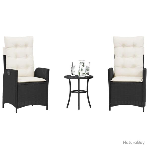 Ensemble de bistro 3 pcs avec coussins noir r�sine tress�e